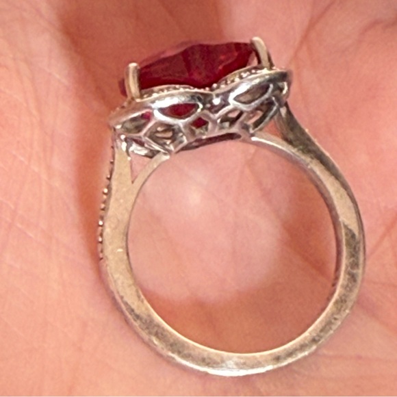 Milor P⭐️M Italy Sterling silver Red Ruby heart Shaped oversized Cocktail Ring - Picture 7 of 17